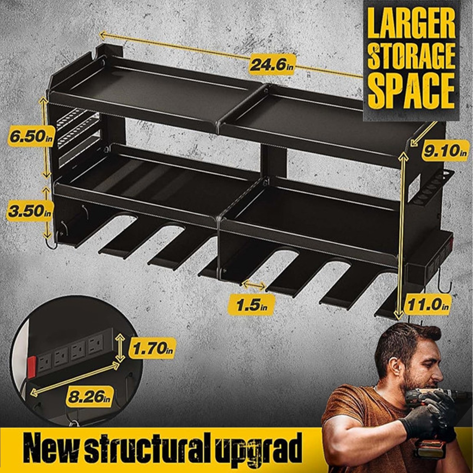 Heavy Duty Power Tool Organizer Drill 25" 3-Layer Holder Wall Mount Storage Rack