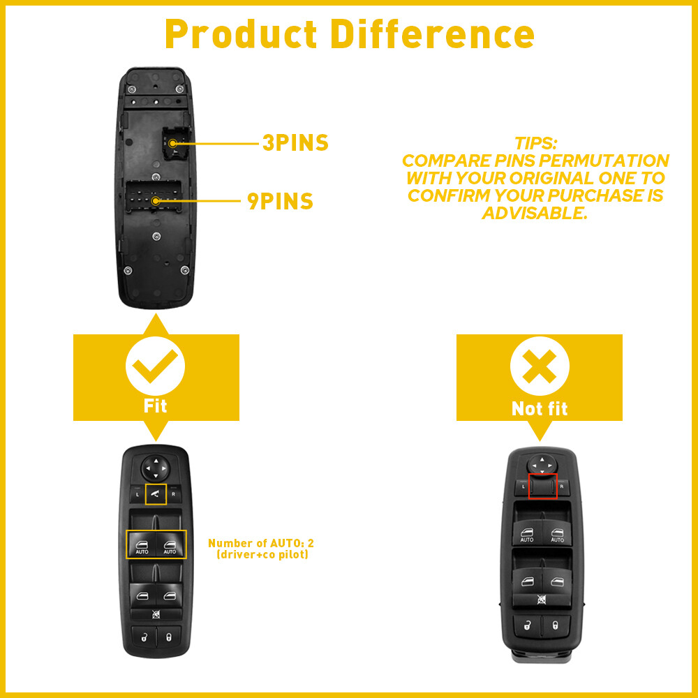 Driver Side Power Window Control Switch For 2014-16 Ram 1500 2500 3500 Pickup