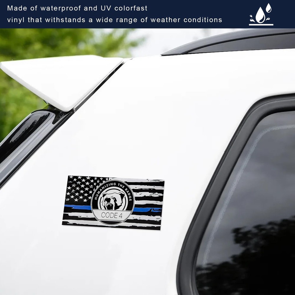 BWBWND 4 PCS Thin Blue Line Sticker Code 4, Reflective White & Black &