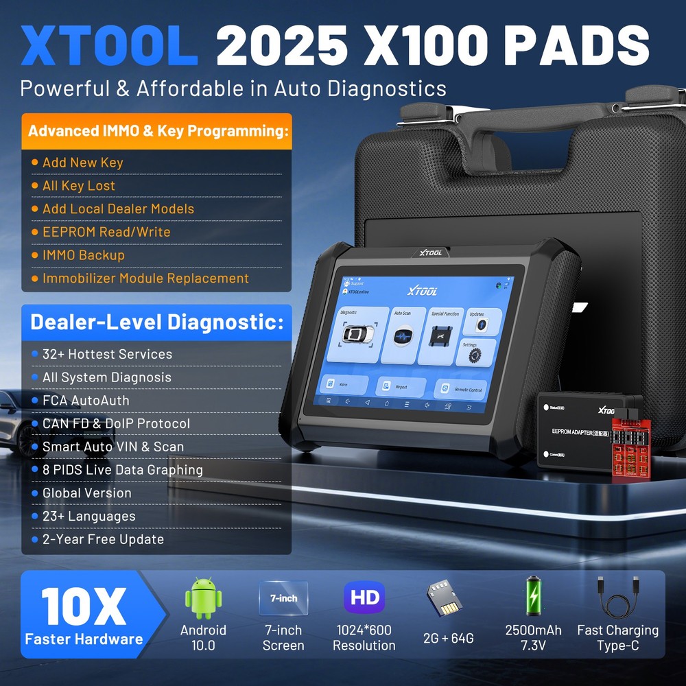 XTOOL X100PADS KC100 Key Fob Programmer Full System Diagnostic Scanner 32+ Reset