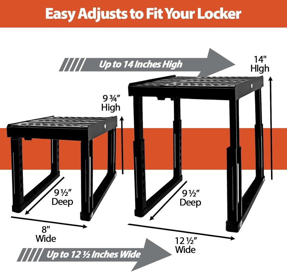 Locker Organizer Shelf， Adjustable Width and Height, Stackable, Ideal Locker She