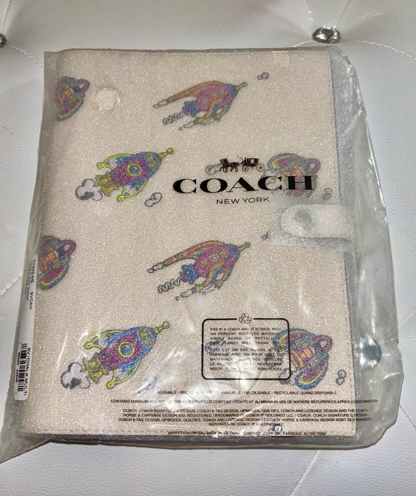 NEW Coach Rocket Print Chalk Multi Refined Pebble Leather Notebook Journal