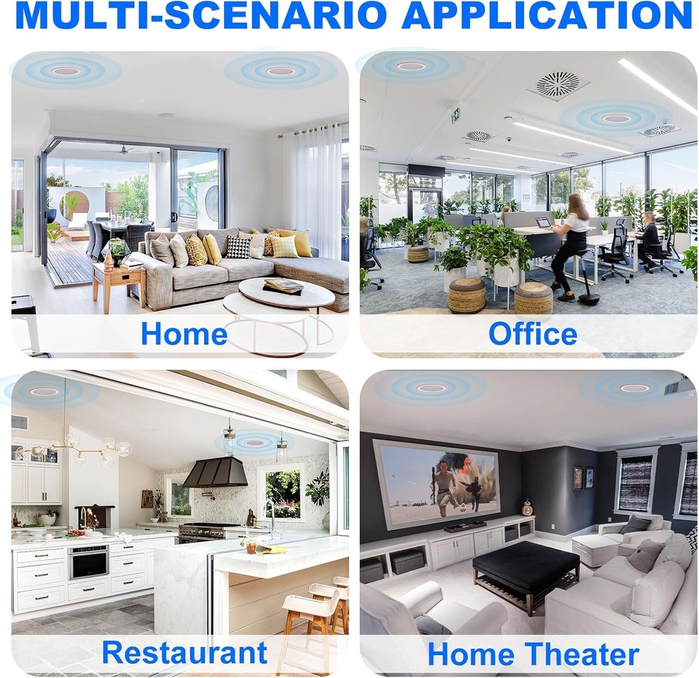 Herdio 8’’ Bluetooth Ceiling / Wall Speakers 2-Way Flush Mount Pair (200W Each)