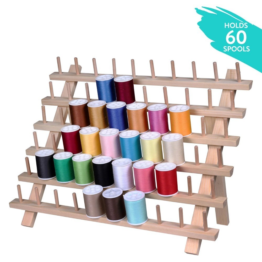 Wood Thread Spool Rack Organizer for 60 Spools Sewing Storage Display Holder