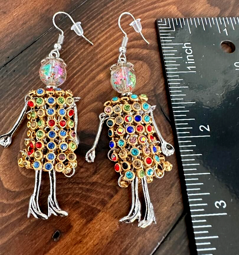 US Seller Betsey Johnson Crystal Doll Gold Dangle Earrings Fashion Jewelry