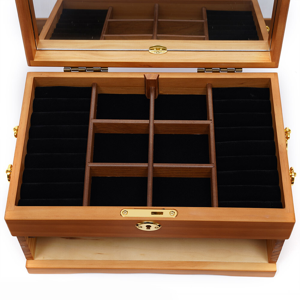 3 Layers Jewelry Storage Box+Mirror+Lock Multi-function Jewelry Box Gift Present