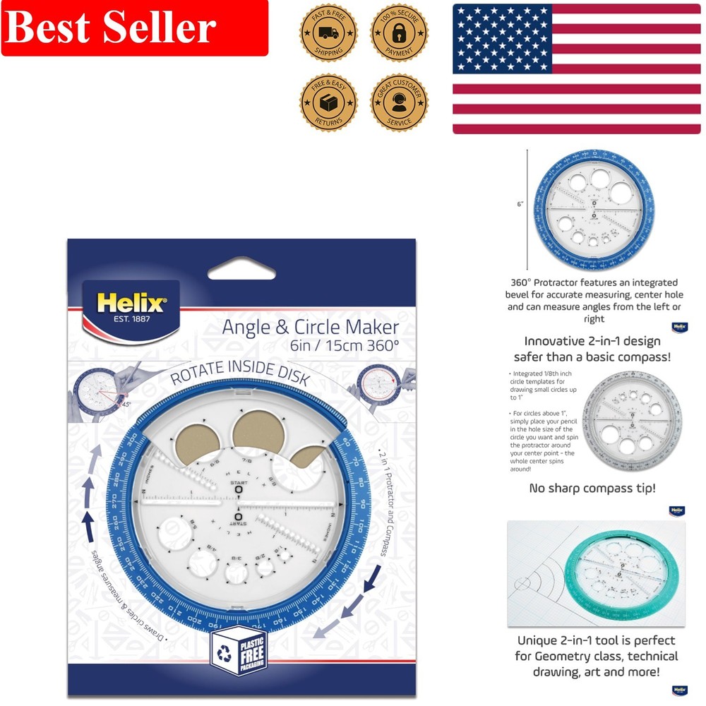 6-Inch Angle and Circle Maker - Accurate Drafting Tool with Colorful Templates