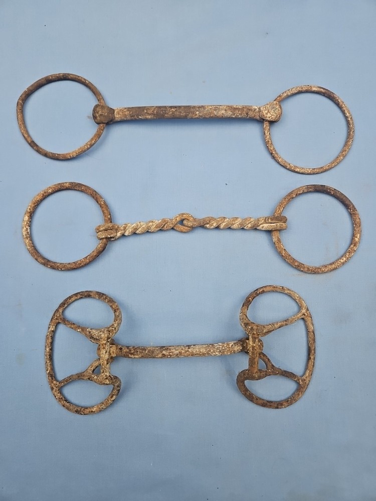 3 Rustic Vintage Snaffle Horse Bits Western Decor Primitive Barn Find