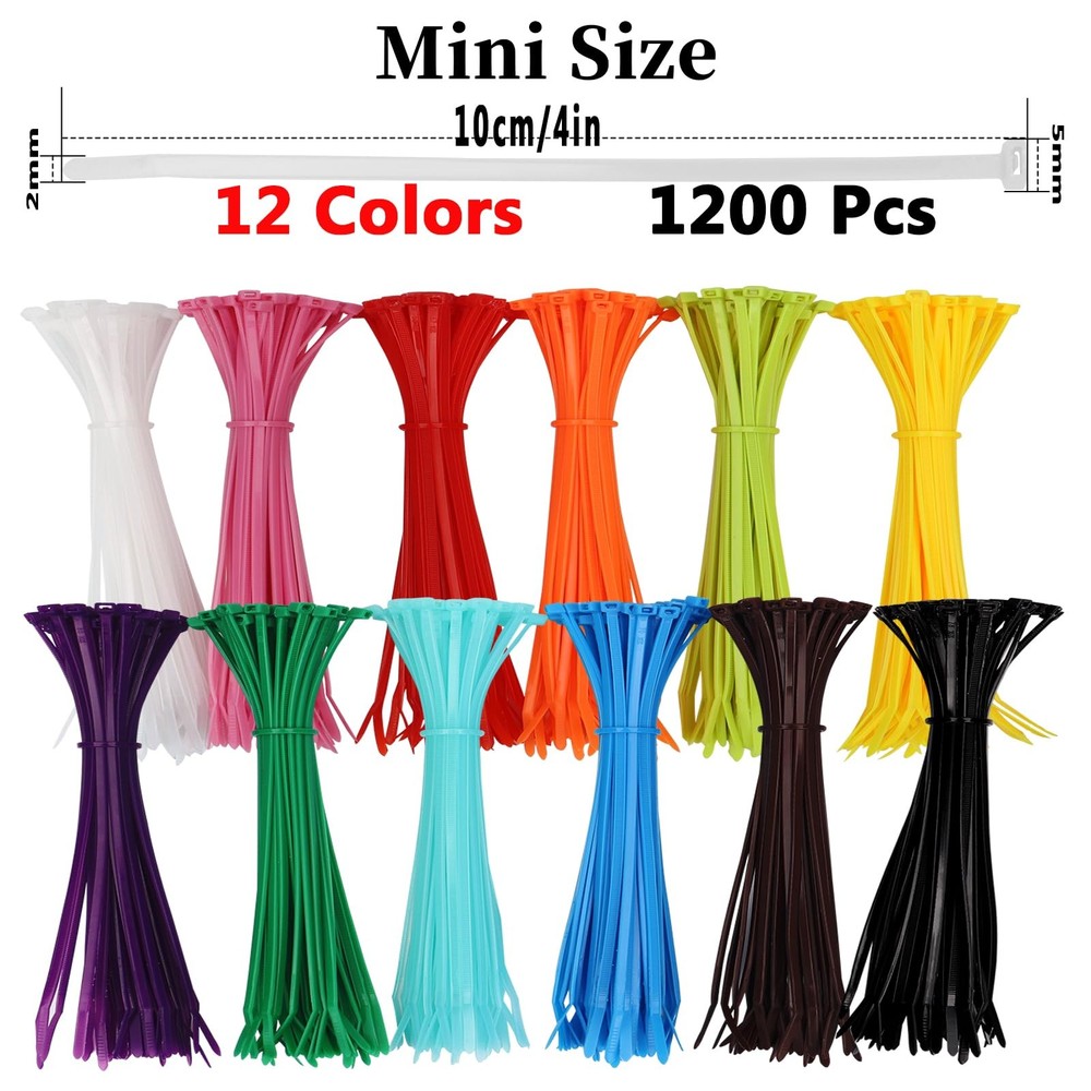 1200 Pieces Zip Ties Multi-Purpose Assorted Colored Self-Locking Nylon Cable Zip