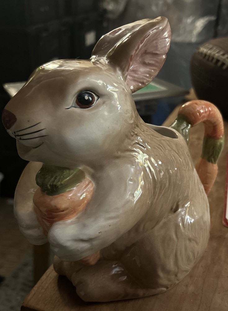 Vintage Bunny Rabbit Serving Pitcher 8”Hand Painted Ceramic Easter Home Decor