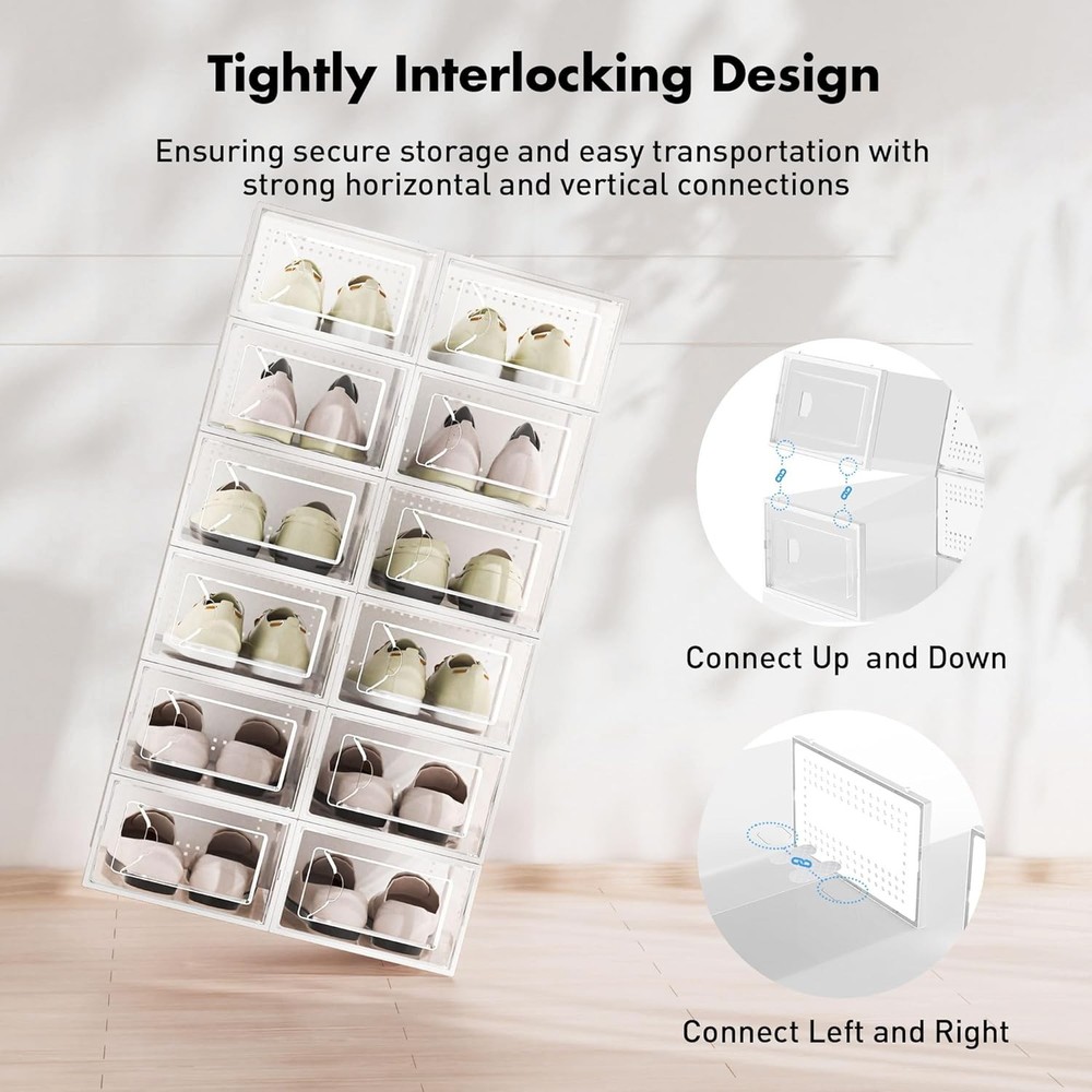 Shoe Storage Box, 15 Pack Clear Plastic Stackable Shoe Organizer for Closet