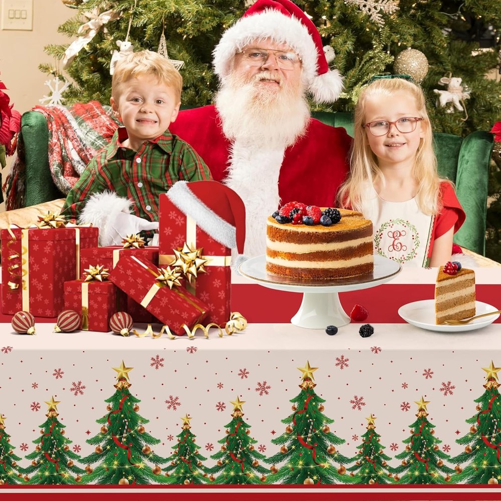 Childom 2-Pack 54x108 Inch Disposable Christmas Tablecloths Rectangular