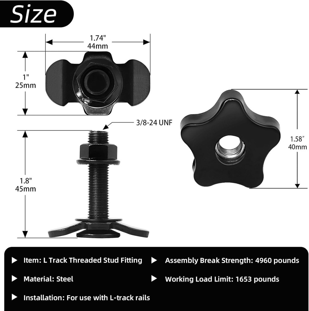 L Track Threaded Stud Fittings L-Track Threaded Double Stud Lug Fitting with Kno