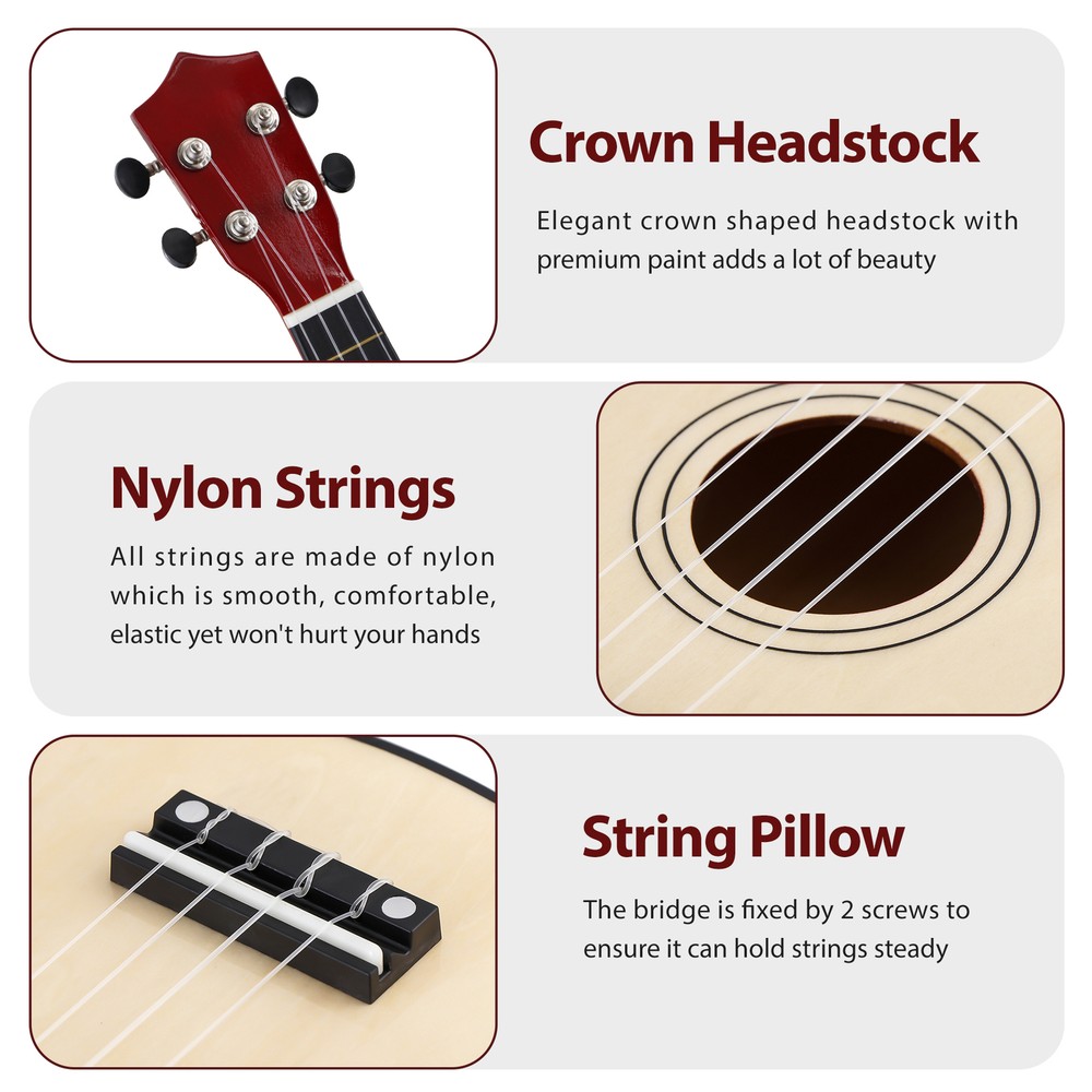 Soprano Ukulele Natural 21" Ukelele Beginner Kit with Gig Bag Strap String Picks