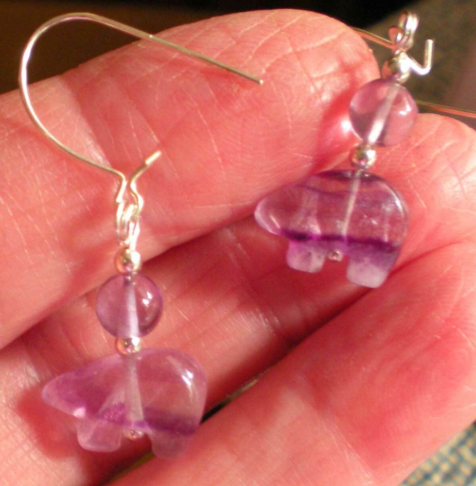Fluorite Bear Totem with Amethyst Earrings e155