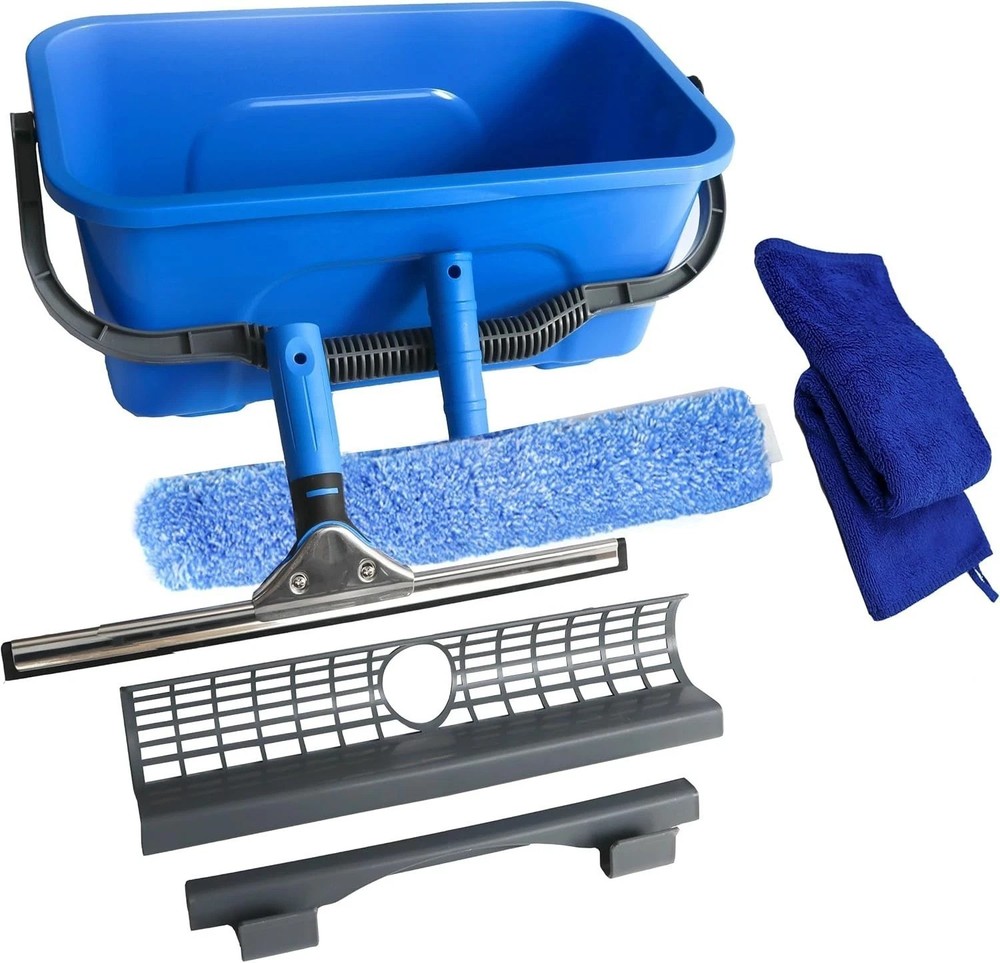 Window Cleaning Kit,Window Cleaning Squeegee kit with Bucket&Microfiber Scrub...