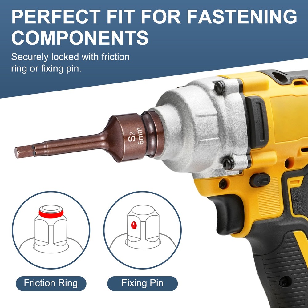 1/2" Drive Impact Hex Bit Socket 6mm S2 Steel 3" Length Hexagonal Socket