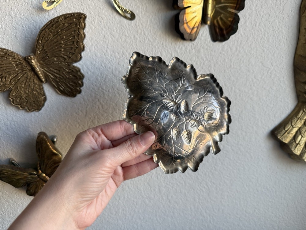 Vintage Silver Plated Strawberry Leaf Trinket Dish