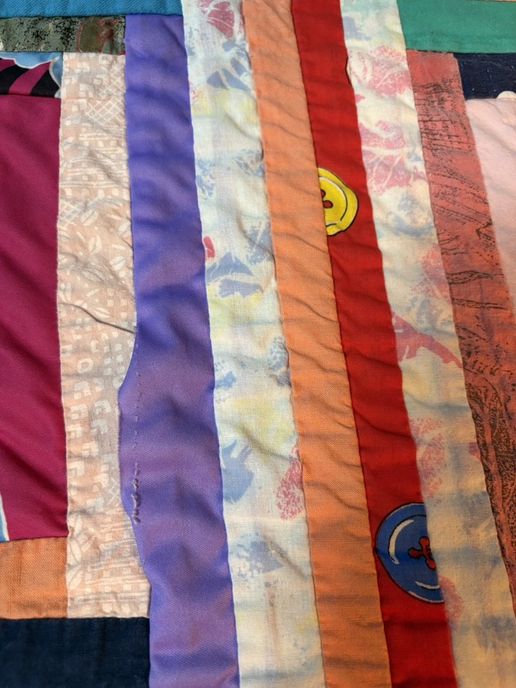 Vtg Handmade Scrap Patchwork MultiColor patterns 76x90 Quilt Full Queen King