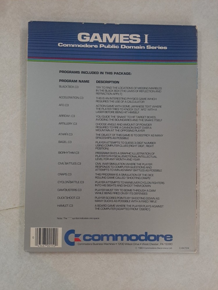 Commodore 64 Software Folder GAMES I C64724 Floppy Disc Included 5 1/4" Used