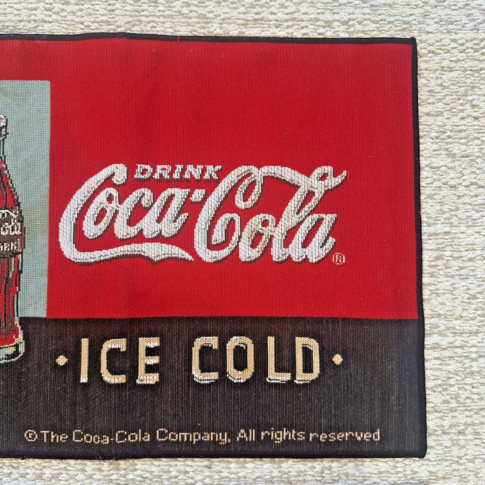 Drink Coca Cola Ice Cold Set of 4 Cloth Table Placemats Red Vtg Coke Ad ~18”x13”