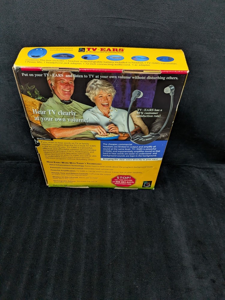 TV Ears Original Wireless Transmitter Headset TV Listening Device open box