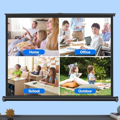 50 inch Small Projector Screen, Goldengrainv Retractable Pull Up Screen, Floor