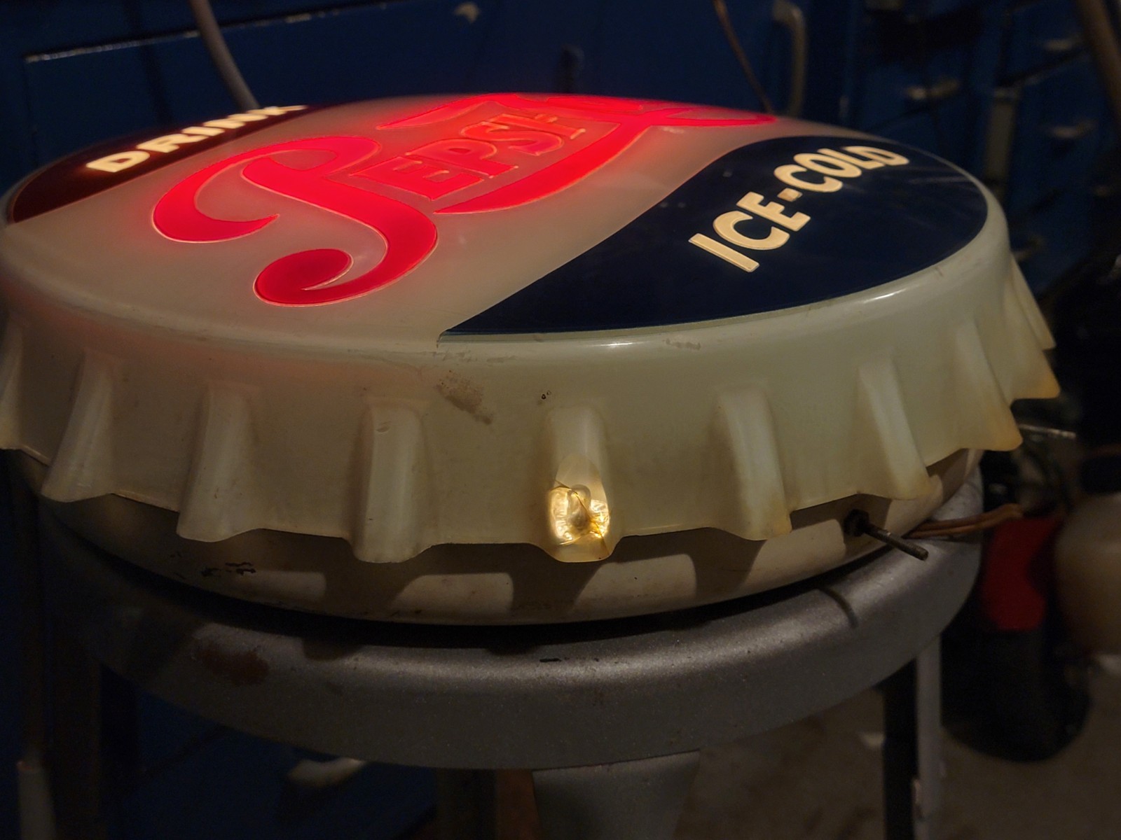 Lighted Sign Drink Pepsi Cola Ice Cold Cap Advertising Store Display Working