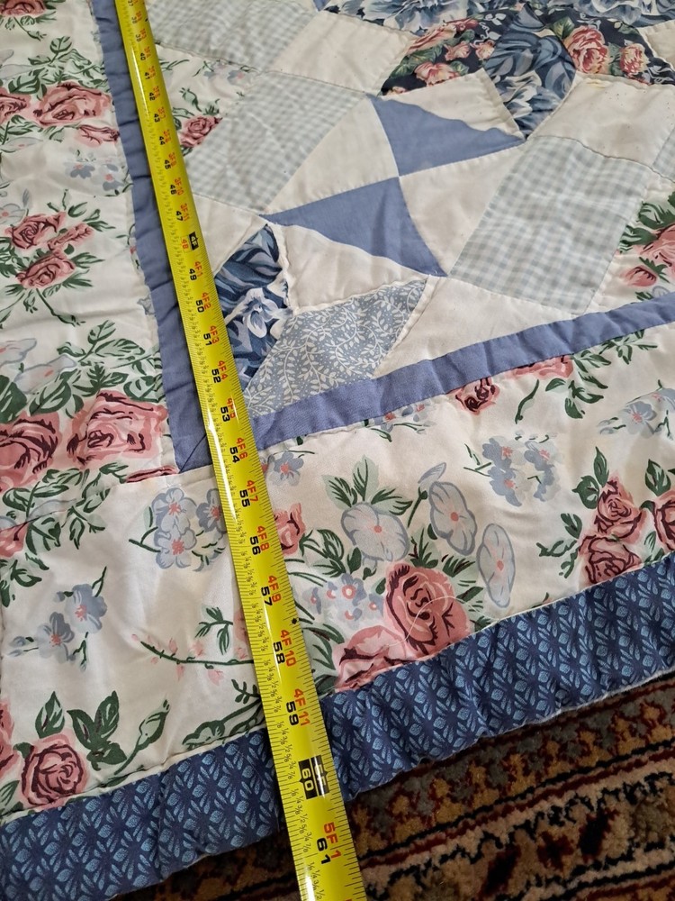 Handmade Star & Floral Pattern Blue Patchwork Quilt