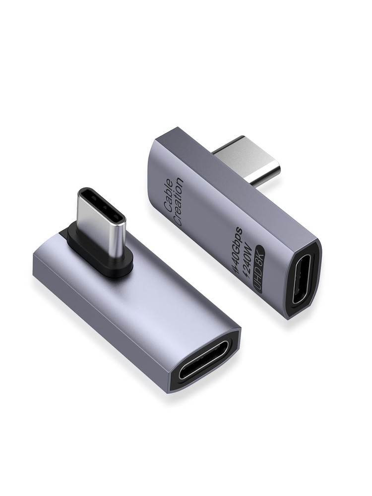 CableCreation 90 Degree USB C Adapter 2 Pack, Right Angle 2PCS, Space Gray