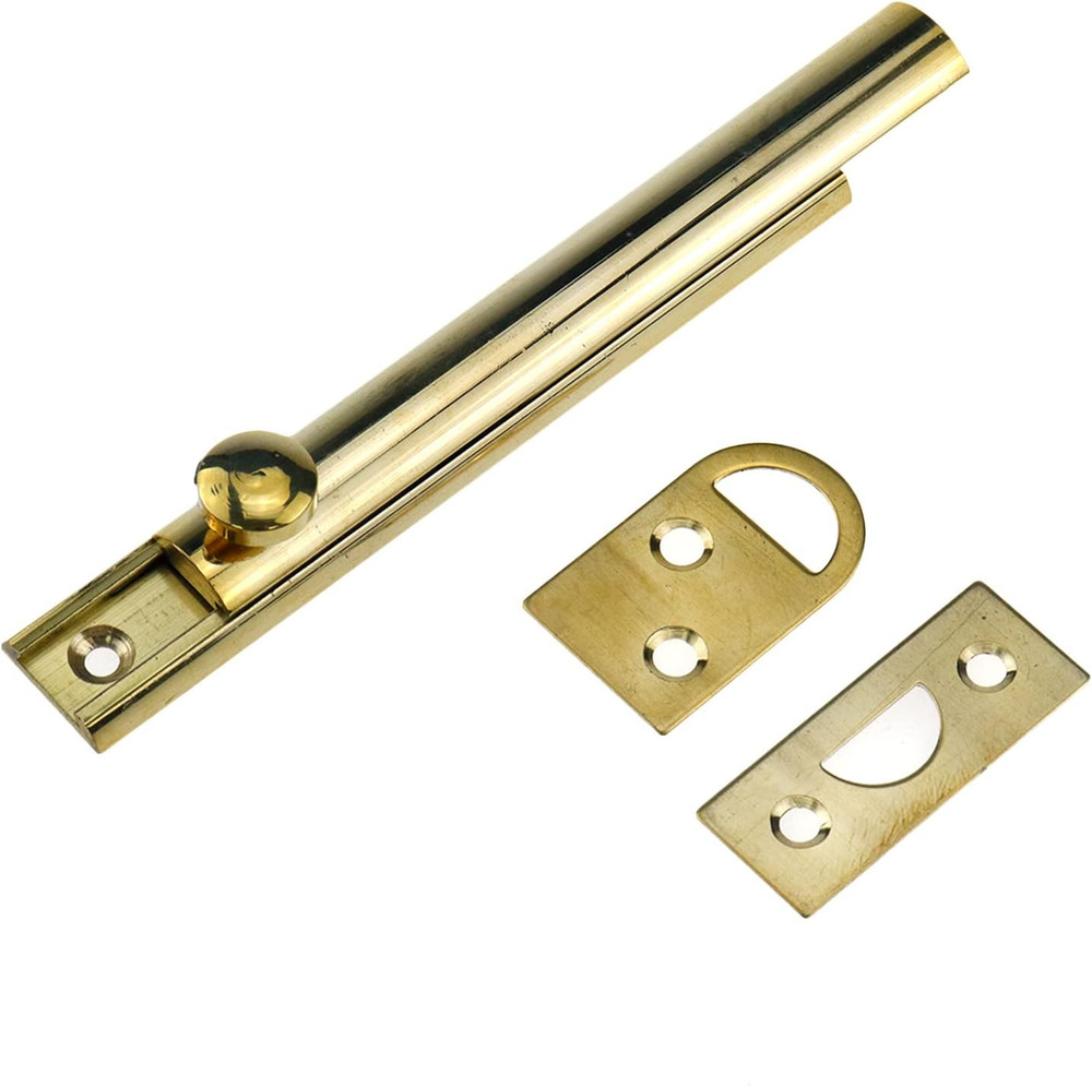 2Pcs Gold Solid Brass Surface Bolt 4 Inch Cabinet Sliding Bolt Latch with Screws