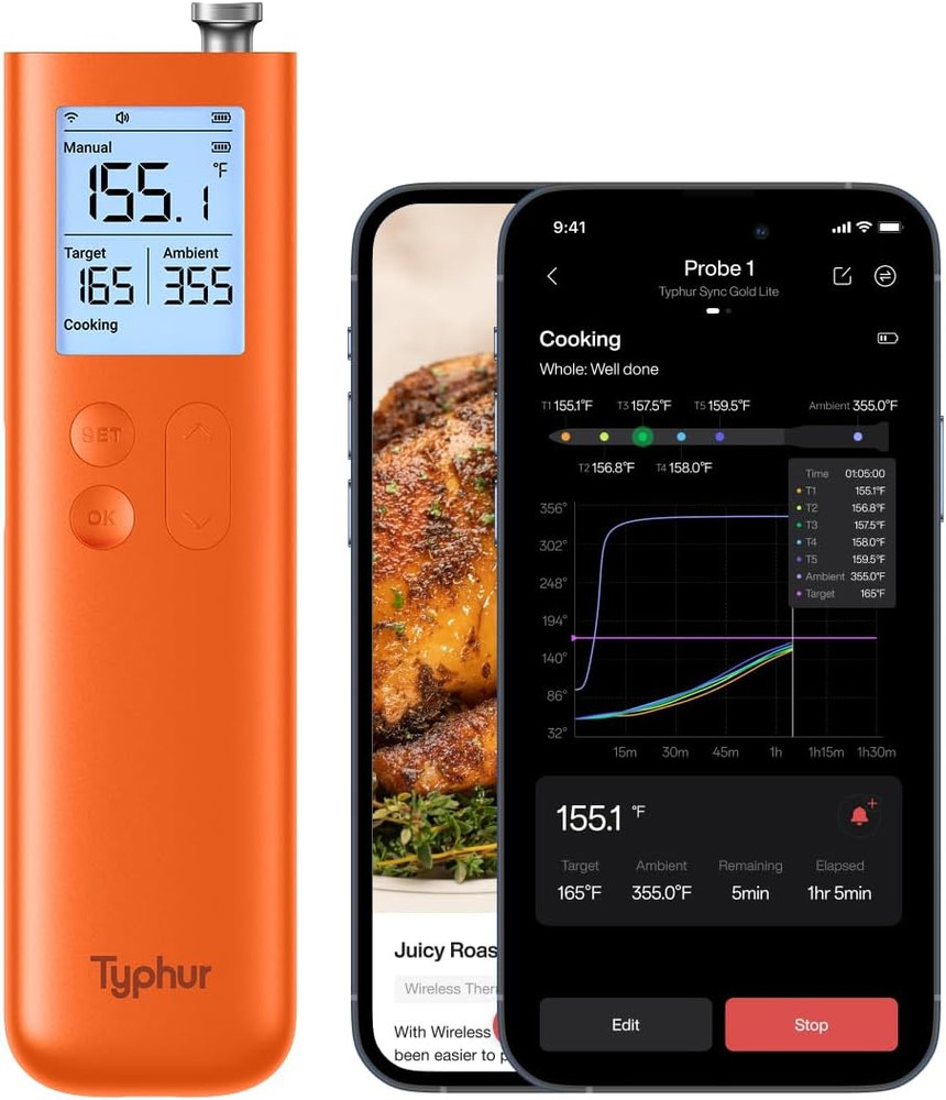 Typhur Sync Gold Lite Smart Wireless Thermometer - Model WT10 in Orange