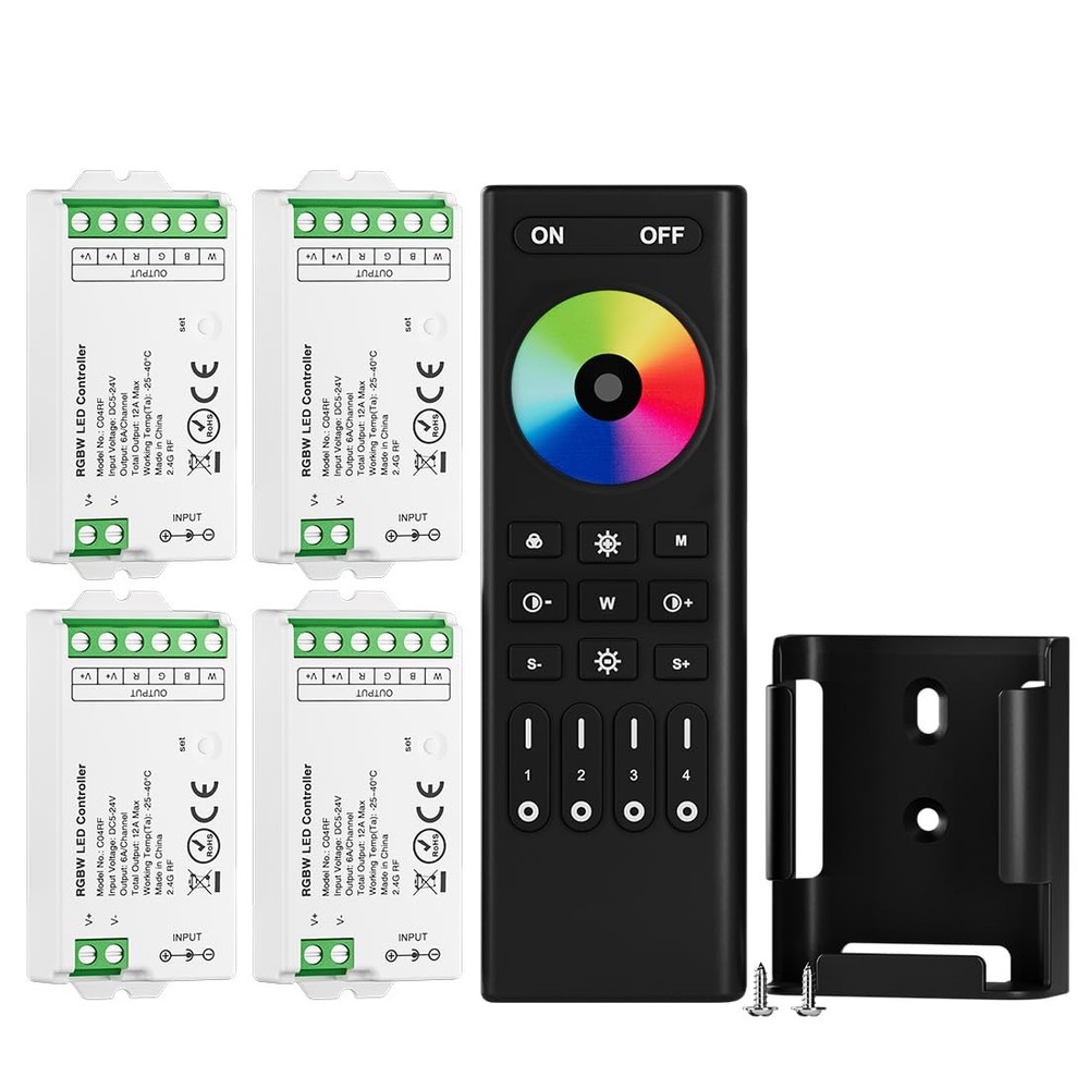 Wireless RF Remote Control 2.4GHz 4PC RGBW LED Strip Controller Kit BTF