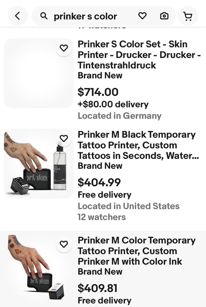 New Sealed Prinker S Color 3-D Custom Temporary Tattoo Device