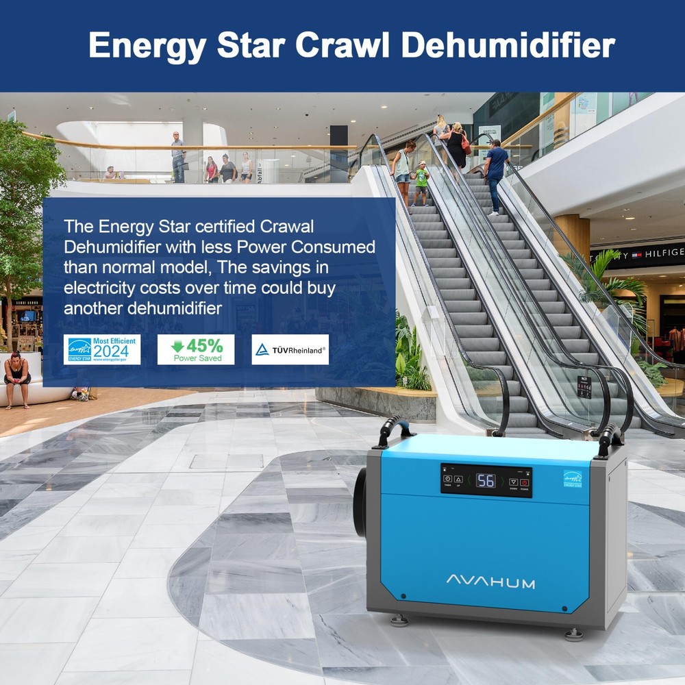 113 pt crawl space dehumidifier, 1700 sq ft, drain