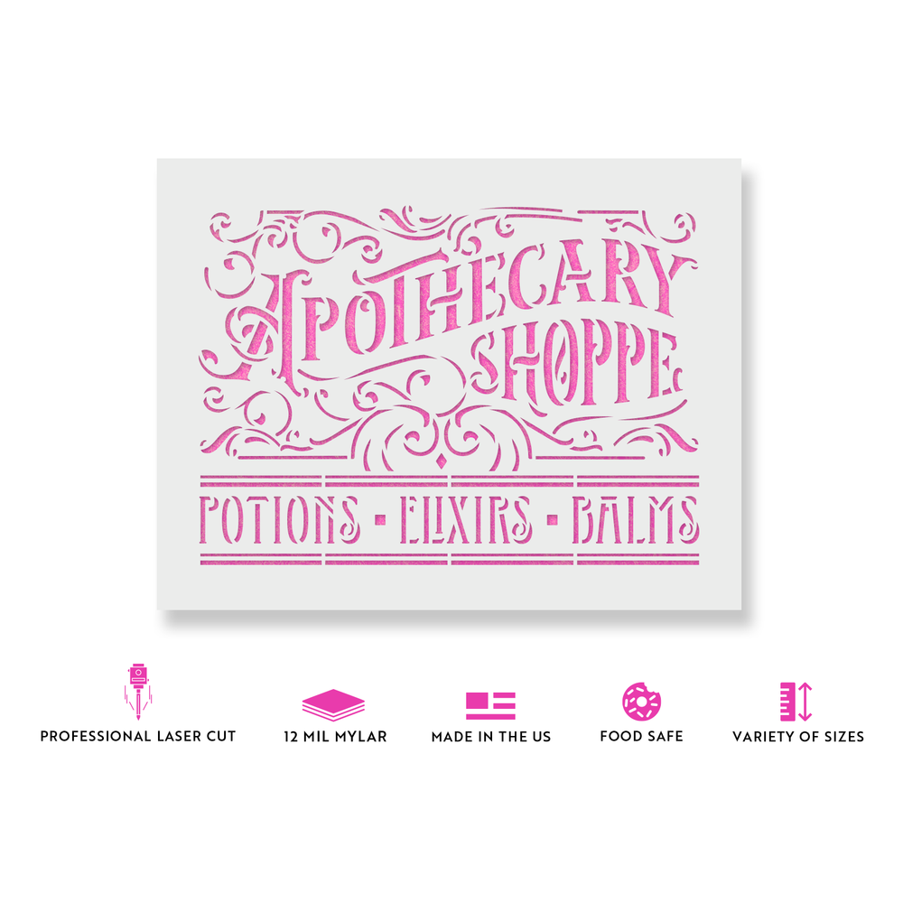Apothecary Shoppe Stencil - Durable & Reusable Mylar Stencils