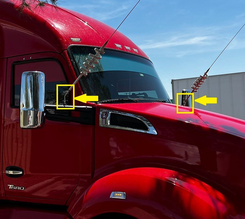 KENWORTH T680 Cb Radio Antenna BRACKET Cricket Style 45 degrees SS PAIR SET