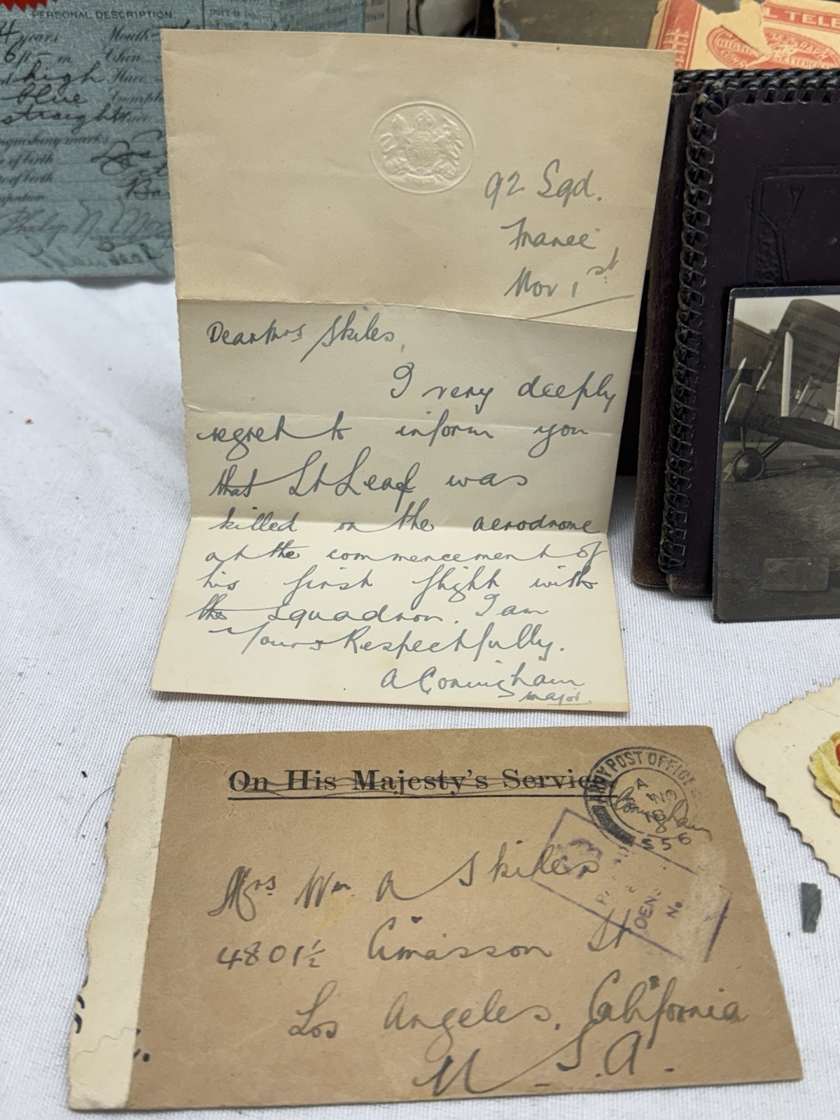 Amazing WW1 RAF Pilot KIA USA Volunteer Group,92nd Sq Killed On The Aerodome