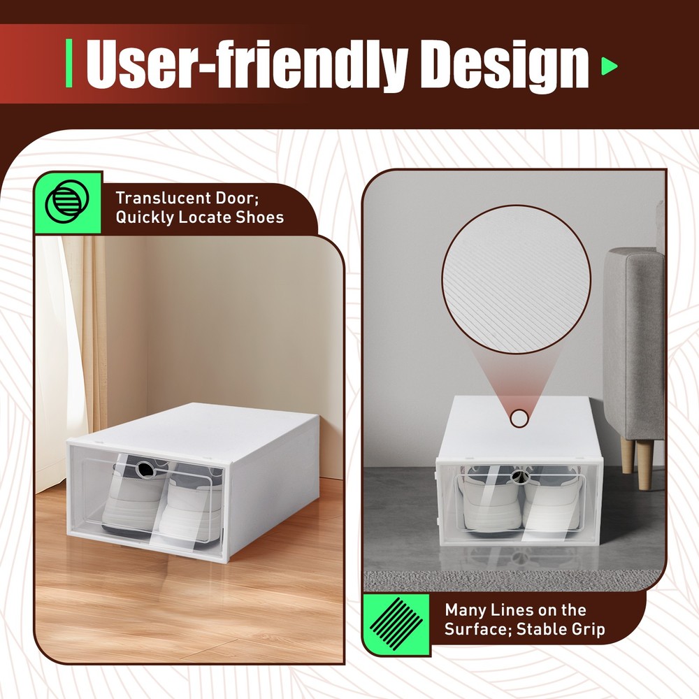 20 Pcs Shoe Box Clear Plastic Stackable Shoe Storage Foldable Shoe Containers