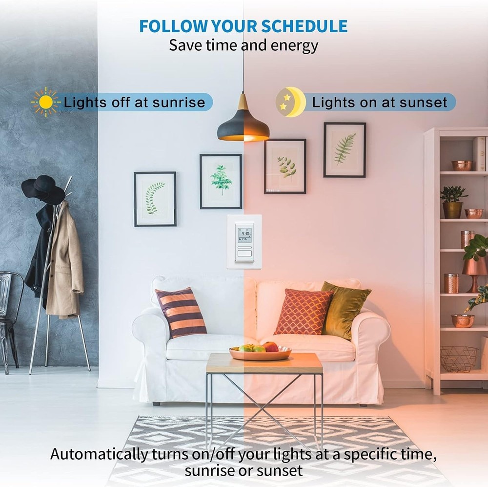 7 Day Programmable In-Wall Timer Switch Digital Sunrise Sunset Lighting Fan Time