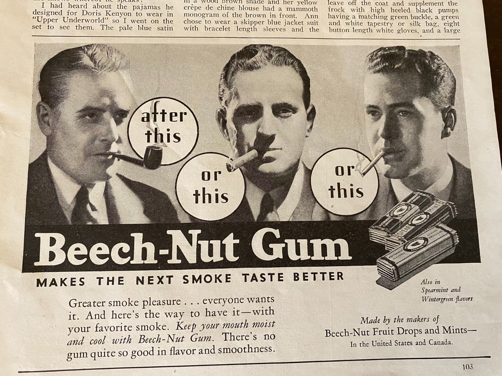 Beech Nut Chewing Gum, 1930's Half Page Vintage Ad
