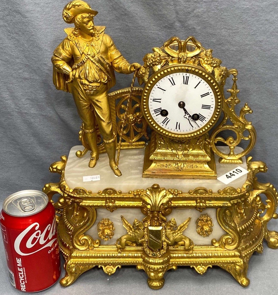 Antique French Gilt Spelter & Marble Mantle Clock Ormolu Timepiece Untested