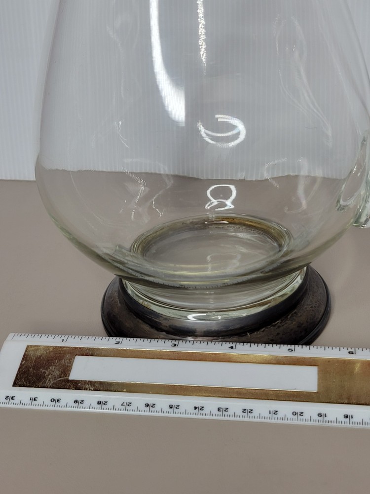 Water Pitcher Large Glass Silver Plate Base **READ**
