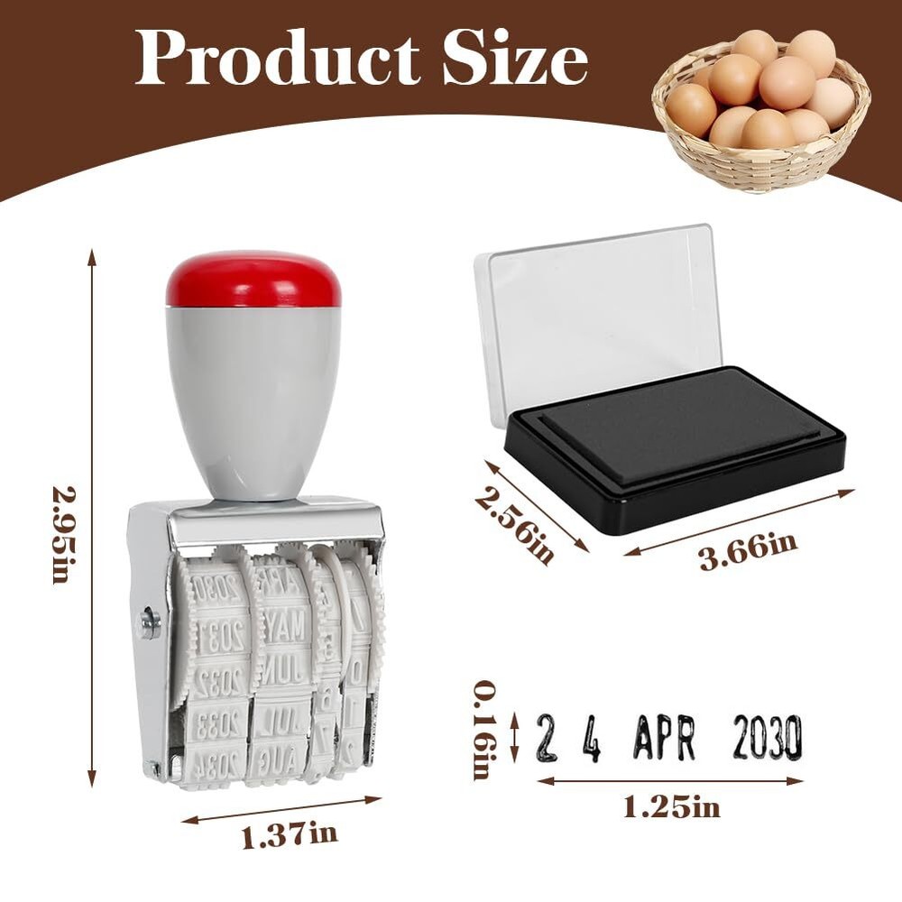 2 Pack Egg Dater Kit - 4 mm Rubber Egg Date Stamp & 2 Black Stamper Pad - Fre...