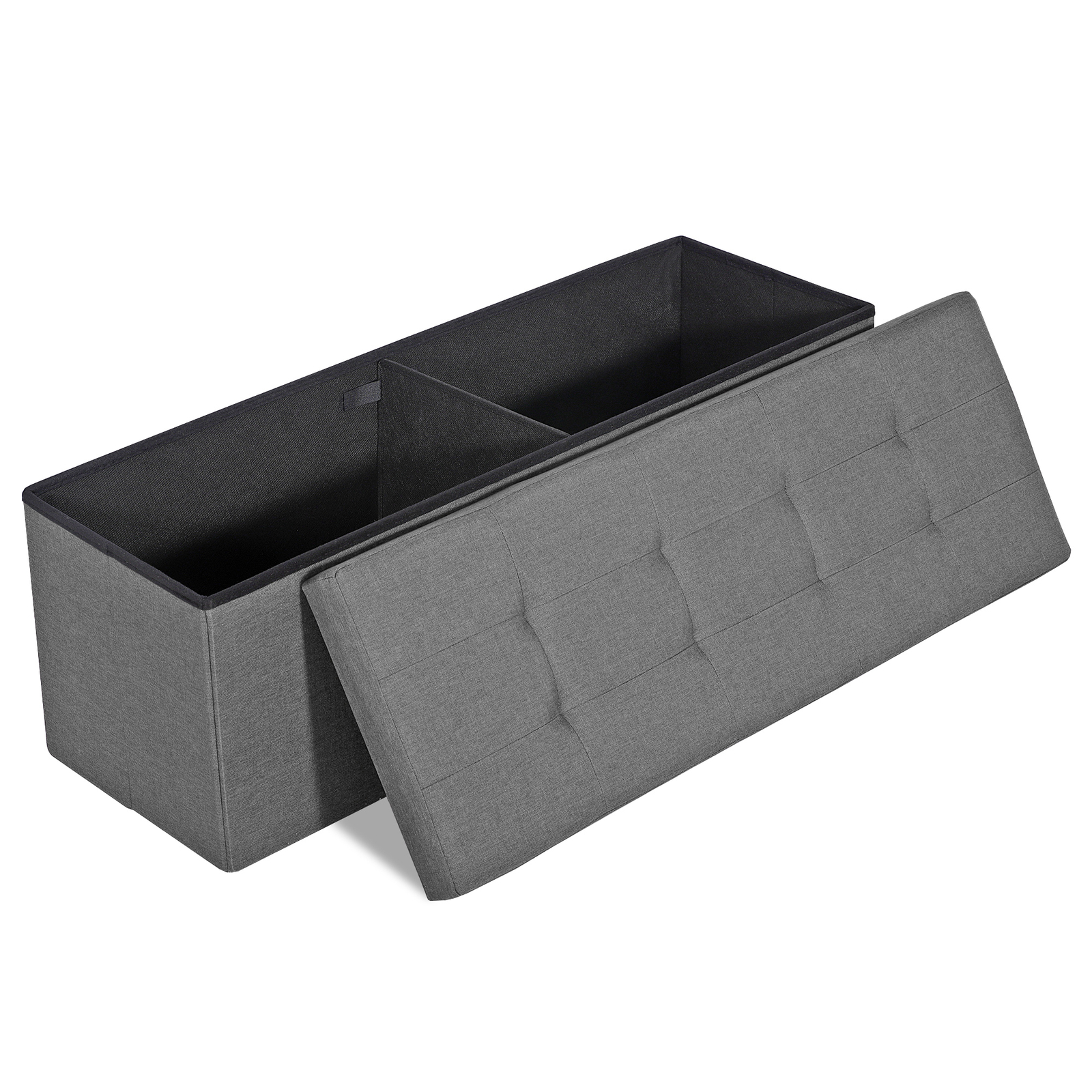 43In Folding Storage Ottoman Bench Foot Rest w/Divider Storage Chest Light Grey