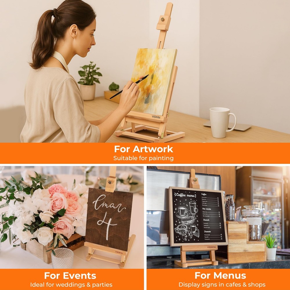 VISWIN H-Frame Tabletop Easel for Painting, Adjustable Beech Wood Table Top Ease