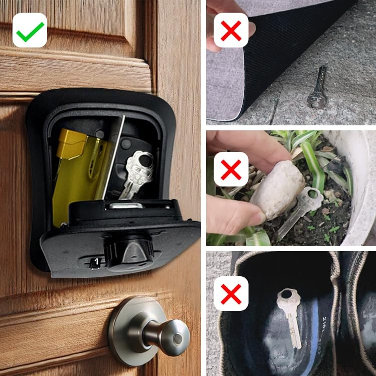 Key Lock Box with Code, Outdoor for House, Supports Black