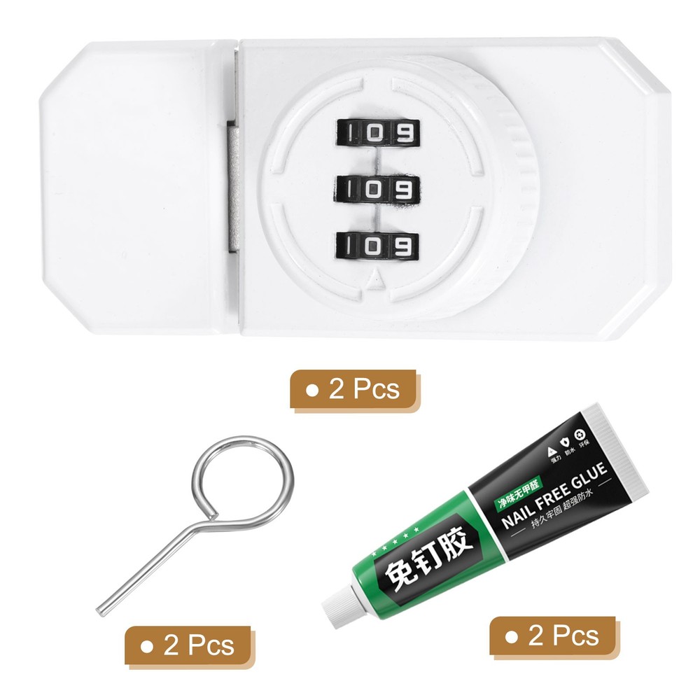 2 Pcs Adhesive Combination Cabinet Latch Keyless Password Lock with Glue White