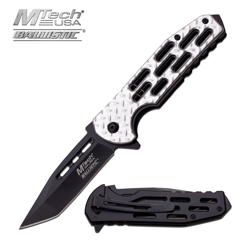 SPRING-ASSIST FOLDING POCKET KNIFE Mtech Silver Diamond Tread Tactical Tanto