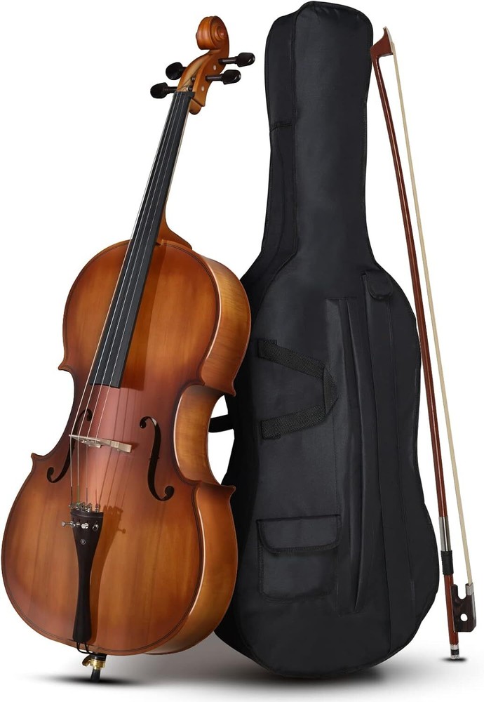4/4 Ebony Fitted Cello, Acoustic Cello Full Size Cello w/Bag,Extra String,Bridge
